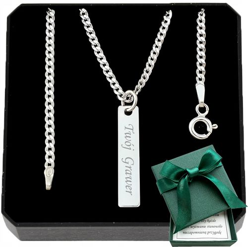 Łańcuszek męski srebrny 925 pancerka 55 cm z blaszką i grawerem na prezent na Arena.pl