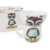 ZESTAW PORCELANOWY DZIECIĘCY KUBEK + MISECZKA BELLA FIORE SOWA x 2 SZT