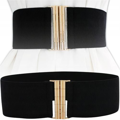 Pasek Damski Elastyczny Czarny Szeroki Sukienki Guma Talia Prosty na Arena.pl