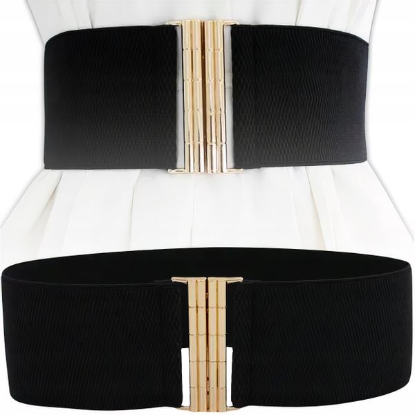 Pasek Damski Elastyczny Czarny Szeroki Sukienki Guma Talia Prosty zdjęcie 4