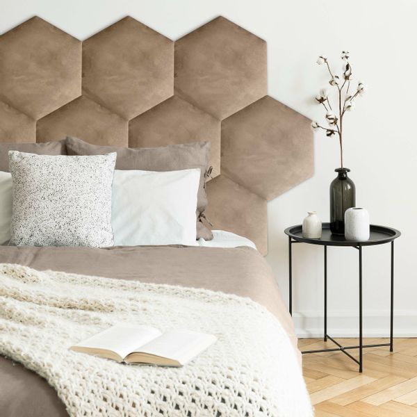 PANELE TAPICEROWANE PLASTER MIODU Heksagon BEŻOWY 35cm x 40cm zdjęcie 5