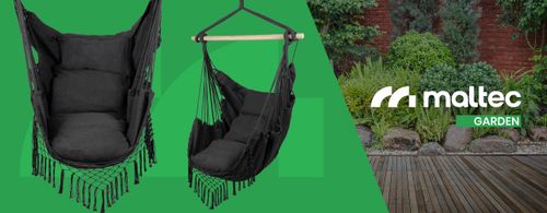 Fotel Wiszący Ogrodowy Krzesło Brazylijskie Kokon z Poduszkami Dark Gray na Arena.pl