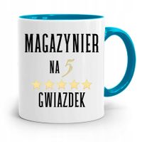 Kubek Błękitny Dla Magazyniera Na Pięć Gwiazdek Z Nadrukiem Ze Zdjęciem