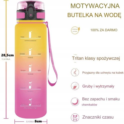 Butelka Bidon na Wodę Miarka Motywacyjna 1L TRITAN 1000ml + sitko na owoce na Arena.pl