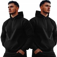 BLUZA MĘSKA Z KAPTUREM W KOLORZE CZARNYM - KIESZEŃ KANGUREK -