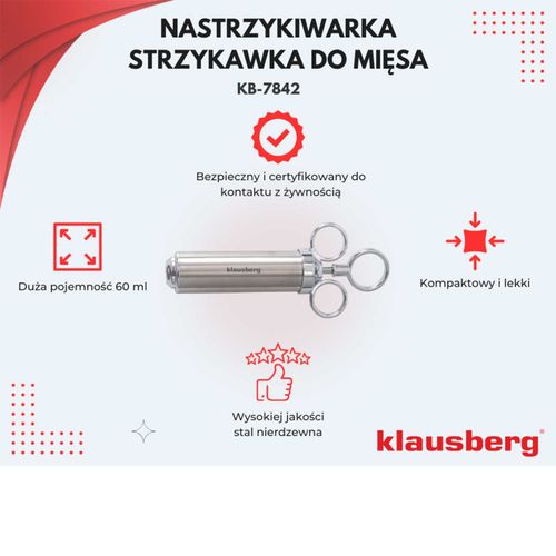 stalowa nastrzykiwarka 60ml do peklowania mięsa klausberg kb-7842 na Arena.pl
