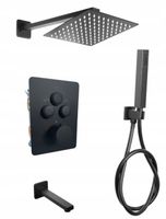 Bateria Deszczownica Zestaw podtynkowy termostat prysznicowy 325 CZARNY