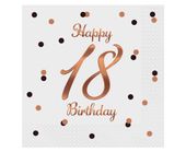 Serwetki Happy 18 Birthday urodziny białe, 20 szt.
