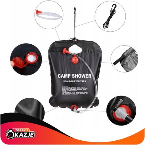 PRYSZNIC SOLARNY 20L KEMPINGOWY TURYSTYCZNY POLOWY BIWAKOWY NAGRZEWA WODĘ na Arena.pl