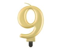Świeczka na tort cyfra 9 złota metaliczna