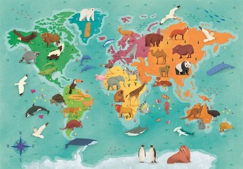 Puzzle 250 ele EXPLORING MAPS Animals in the World na Arena.pl
