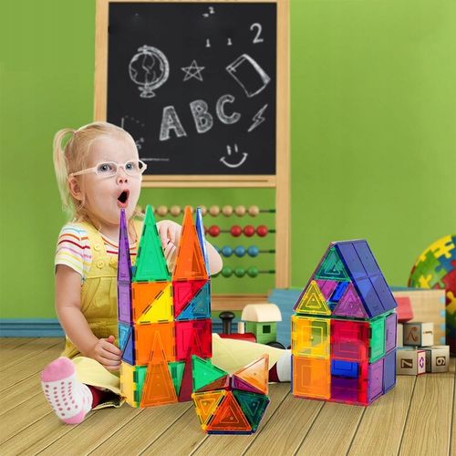 DUŻE KLOCKI MAGNETYCZNE KAFELKI ZESTAW XXL 34 EL RAINBOW MAGNETIC TILES na Arena.pl