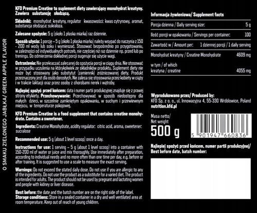 Kreatyna proszek jabłkowy KFD 500 g na Arena.pl