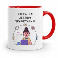 Kubek Czerwony Prezent Dla Sekretarki Zaufaj Mi Z Nadrukiem Ze Zdjęciem