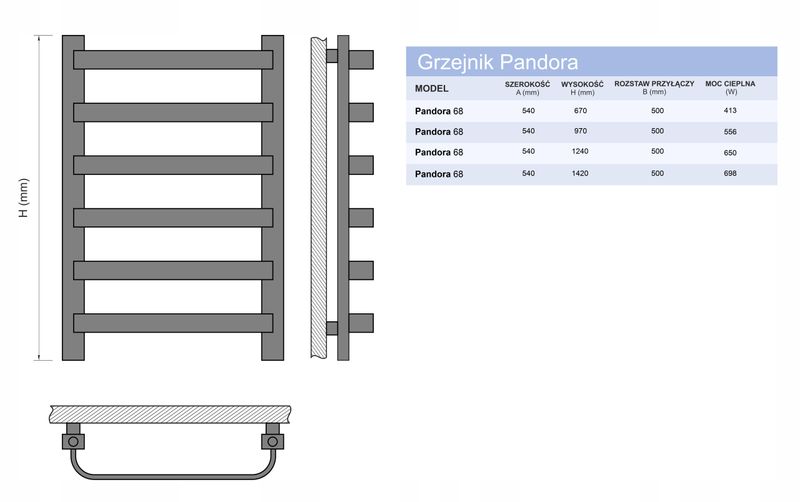 GRZEJNIK ŁAZIENKOWY PANDORA 70/50 GRAFIT zdjęcie 8