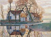 Plakat 18x13cm Farm near Duivendrecht, Piet Mondrian Vintage Salon