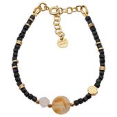 Bransoletka obfitości i ochrony - Cytryn, Turmalin czarny, Kwarc Różowy, koniczynka i srebro złocone