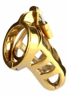 mr. steel brutal chastity cage gold - stalowa klatka intymna, złota