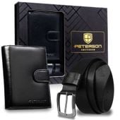 zestaw prezentowy: skórzany portfel męski w czarnym kolorze zamykany