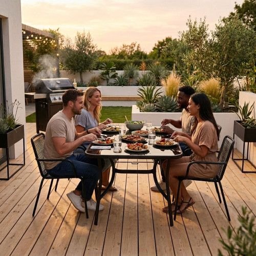 STÓŁ OGRODOWY MULTIGARDEN 140X80 CM STAL HARTOWANE SZKŁO na Arena.pl