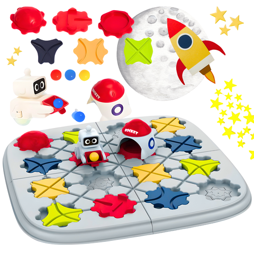 Gra Logiczna Planszowa Kosmos Rakieta Jeżdżący Robot Puzzle Klocki na Arena.pl