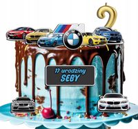OPŁATEK ZESTAW NA URODZINY POSTACIE BMW SAMOCHODY + IMIĘ