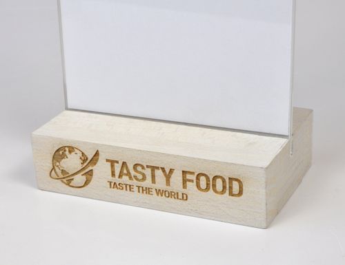 stojak na menu ulotkę plexi + drewniana podstawka z grawerem DL 10 szt na Arena.pl