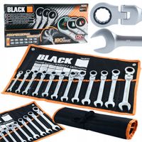 KLUCZE PŁASKO OCZKOWE ŁAMANE 8-22MM KOMPLET Z GRZECHOTKĄ 12 ELEMENTÓW CRV