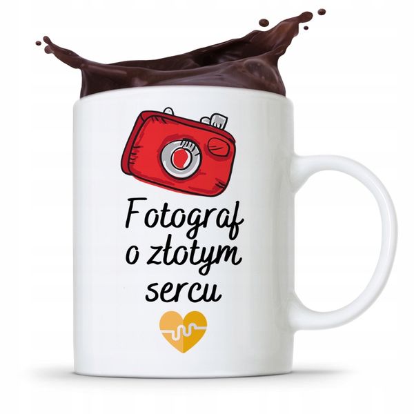 Kubek Dla Fotografa Fotograf O Złotym Sercu Z Nadrukiem Ze Zdjęciem zdjęcie 1