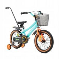 Sportowy niebieski rowerek dziecięcy 16 cali dla chłopca + prowadnik koszyk