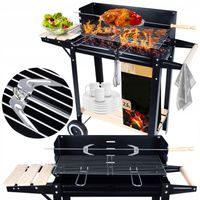 GRILL OGRODOWY DUŻY WĘGLOWY REGULOWANY NA KÓŁKACH ROŻEN DUŻY GRILL BBQ XL