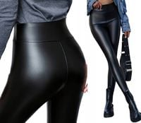 SPODNIE EKO SKÓRA LEGGINSY CZARNE imitacja skóry OCIEPLANE M/L