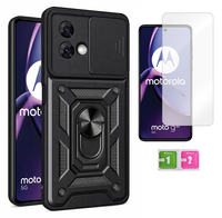 Etui pancerne do MOTOROLA MOTO G84 5G Slide Ring czarny obudowa + szkło 9H