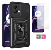 Etui pancerne do MOTOROLA MOTO G84 5G Slide Ring czarny obudowa + szkło 9H