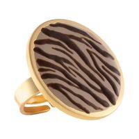 pierścionek duży beżowy plasterek w czekoladową zeberką (r25/lat/153au)