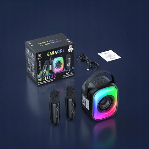 ZESTAW GŁOŚNIK BLUETOOTH PRZENOŚNY KARAOKE RGB 2 MIKROFONY USB SD MINI JACK na Arena.pl