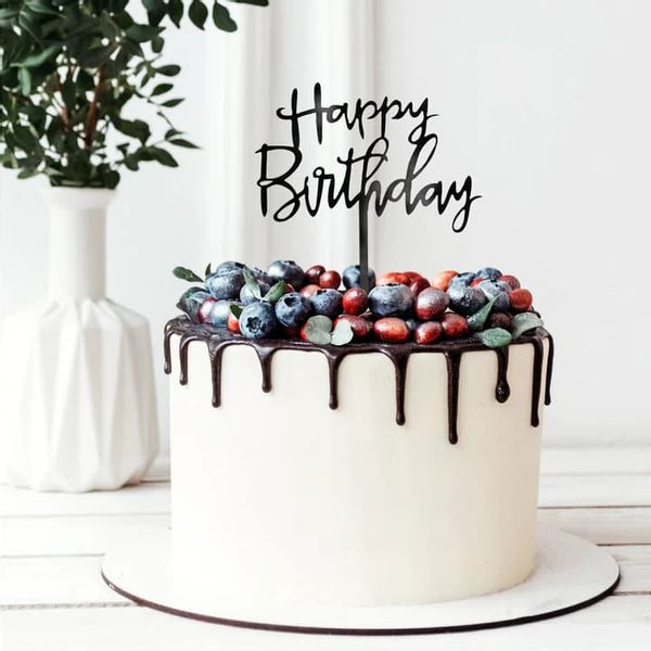 Topper na tort Happy Birthday, czarny zdjęcie 2