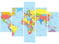70 100CM OBRAZ 5 ELEM MAPA ŚWIATA DRUK PŁÓTNO