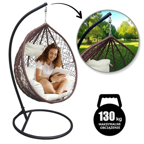 fotel wiszący, huśtawka kokon brązowy z jasnymi poduszkami kr23br na Arena.pl