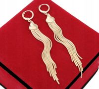 KOLCZYKI ZŁOTE 18 KRT DŁUGIE ŻMIJKI CHWOSTY 9 CM