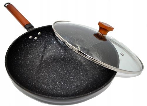 PATELNIA WOK 33CM STALOWY CHIŃSKI GŁEBOKI Z PRZYKRYWKĄ DO DAŃ AZJATYCKICH na Arena.pl