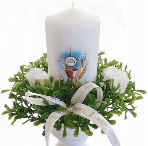 DEKORACJA KOMUNIJNA stroik na stół komunia STR2 na komunię dekoracja biały na Arena.pl