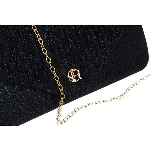 brokatowa kopertówka damska w granatowym kolorze zawieszona na łańcuszku na Arena.pl