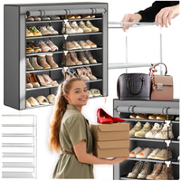 Szafa tekstylna na obuwie 6 poziomów pojemna regał metalowy stelaż szara