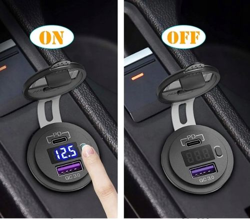 ŁADOWARKA SAMOCHODOWA USB QC3.0 + PD USB C WOLTOMIERZ PRZYCISK ON/OFF na Arena.pl