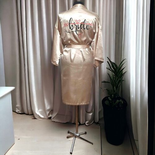 Ekskluzywny Szlafrok Ślubny dla Panny Młodej - ZŁoty/M - Napis Bride na Arena.pl