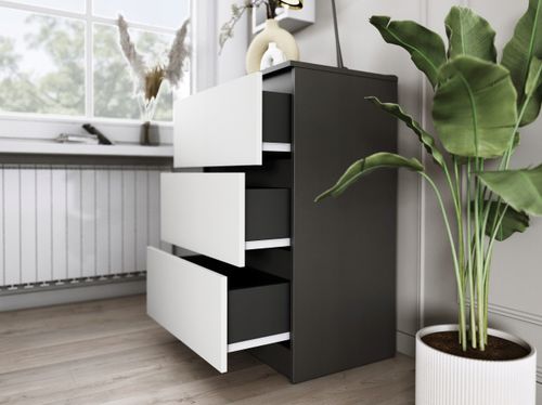 Komoda Do Salonu Sypialni 3 Szuflady 80 Zoe Biała Czarny Połysk na Arena.pl