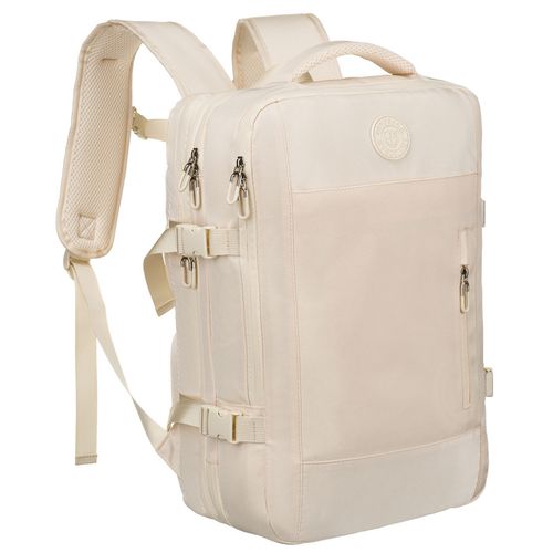 praktyczny plecak podróżny w kolorze ecru, wyposażony w siatkowaną na Arena.pl