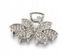 Spinka klamra metalowa kwiatek z cyrkoniami 5cm kolor srebrny MF41680B