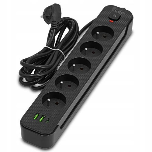 Przedłużacz Listwa Zasilająca Siec 3M 5 Gniazd 230V + 3X USB Ładowarka na Arena.pl
